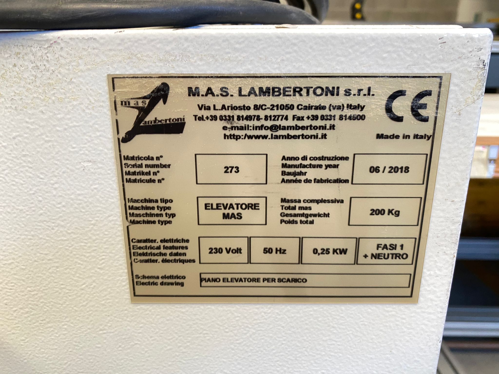 MAS LAMBERTONI Piano elevatore per scarico  2018